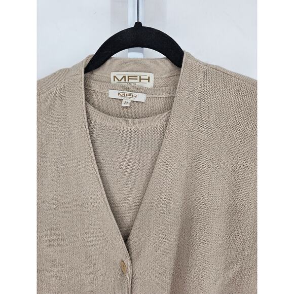 MFH Knits Womens Sz M Cardigan Shirt Set Baby Alpaca Wool Blend Beige - Picture 2 of 6